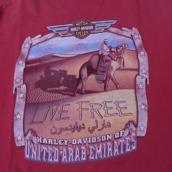 【中古】(ハーレーダビッドソン)HARLEY  DAVIDSONメンズレディーXL【Tシャツ】USA製ロンT両面プリント長袖大きいサイズ【古着】赤Tシャツst375