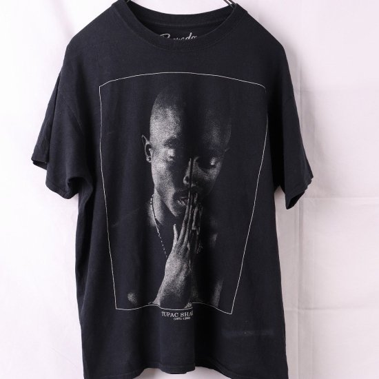 中古】(2パック)2PacメンズレディーL【Tシャツ】トゥパック・アマル・シャクールバンドtロックtヒップホップ半袖【古着】黒Tシャツst404