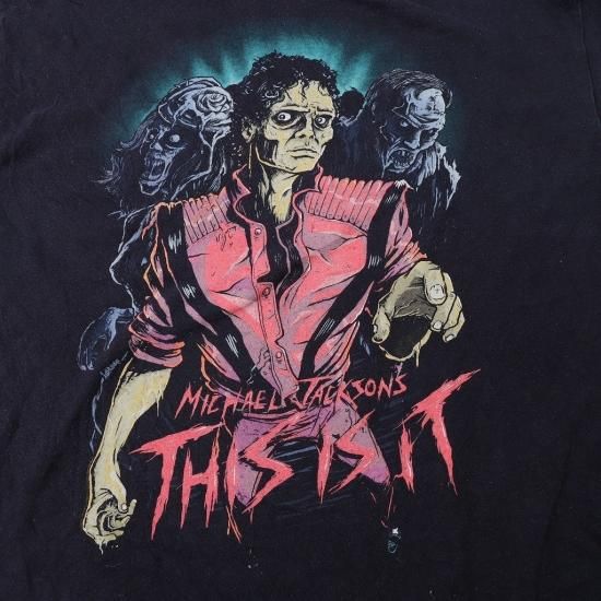 【中古】(マイケルジャクソン)Michael JacksonTHIS IS  ITスリラーメンズレディーL【Tシャツ】バンドtロックt半袖【古着】黒Tシャツst409