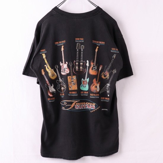 【中古】(カートコバーン)Famous GuitarsメンズレディーL【Tシャツ】両面プリントt半袖【古着】黒Tシャツst430