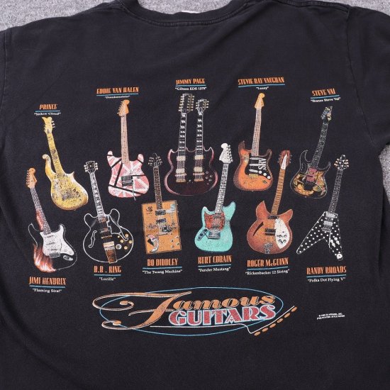 【中古】(カートコバーン)Famous GuitarsメンズレディーL【Tシャツ】両面プリントt半袖【古着】黒Tシャツst430