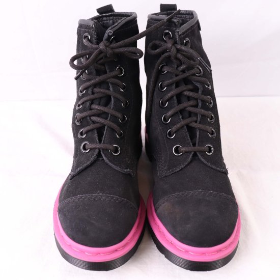 中古】dr.martens(ドクターマーチン)メンズ8ホール【UK5】23.5cm-24.0cmスエード黒ピンクdh3846