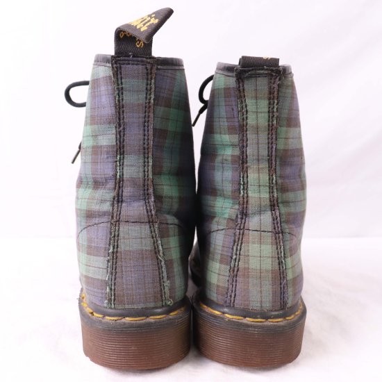 【中古】英国製dr.martens(ドクターマーチン)メンズ8ホール【UK6】24.5cm-25.0cmチェック柄グリーン緑系dh3902