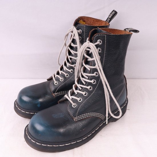 中古】dr.martens(ドクターマーチン)メンズ10ホールスチールトゥ【UK5】23.5cm-24.0cm黒青グラデーションdh4067