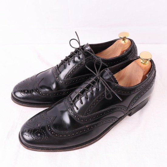 【中古】Florsheim(フローシャイム)メンズレザーシューズ(ウイングチップ)USA製80's内羽根【8 1/2D】黒ds2987