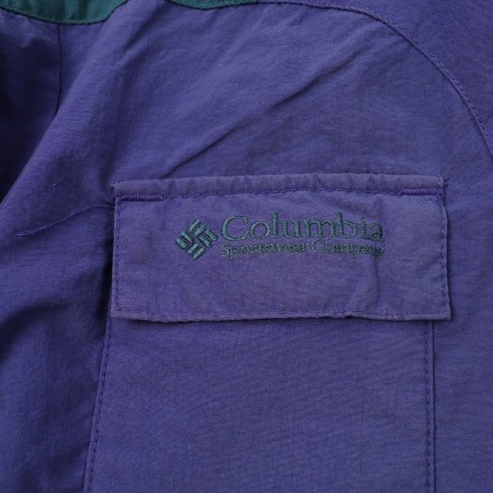【中古】Columbia(コロンビア)メンズアウトドアジャケットマウンテンパーカー90s90年代【ナイロンジャケット】紺緑(古着)nl104