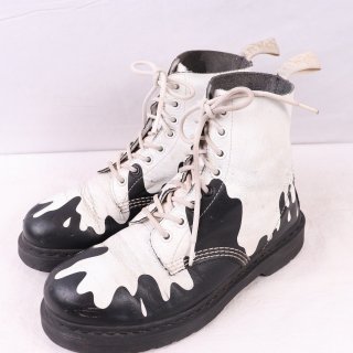 【中古】dr.martens(ドクターマーチン)メンズ8ホール【UK6】24.5cm-25.0cmペイント柄黒白dh4104