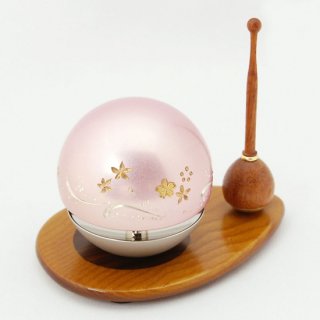 【おりん】 たまゆらりん3点セット　 口径5.5cm（1寸8分） 桜彫り入り　ピンク色