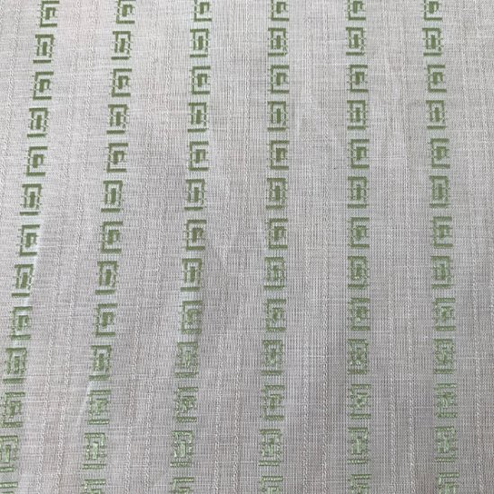 ストライプ 生地（白×グリーン）幾何学柄ドビー 綿混/光沢感のある上品