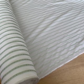 ストライプ 生地（白×グリーン）幾何学柄ドビー 綿混/光沢感のある上品な生地/オールシーズン/50cm単位/日本製浜松産生地布