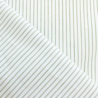 ストライプ 生地（白×グリーン）綿100<br>/しっかりとしたブロード地,ピッチバリエーションあり/春夏/50cm単位/日本製浜松産生地布