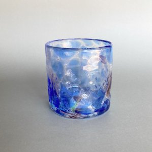 琉球ガラス　吹きガラス匠工房　波の花ロックグラス　青