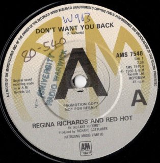 <img class='new_mark_img1' src='https://img.shop-pro.jp/img/new/icons15.gif' style='border:none;display:inline;margin:0px;padding:0px;width:auto;' />REGINA RICHARDS AND RED HOT - Don't Want You Back