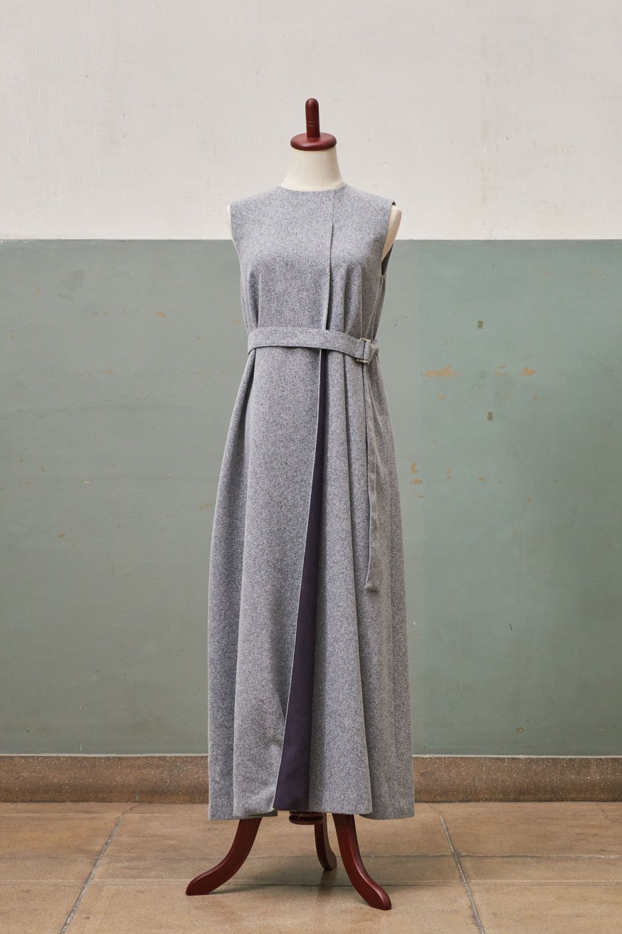 slit sleeveless one-piece(tweed gray)