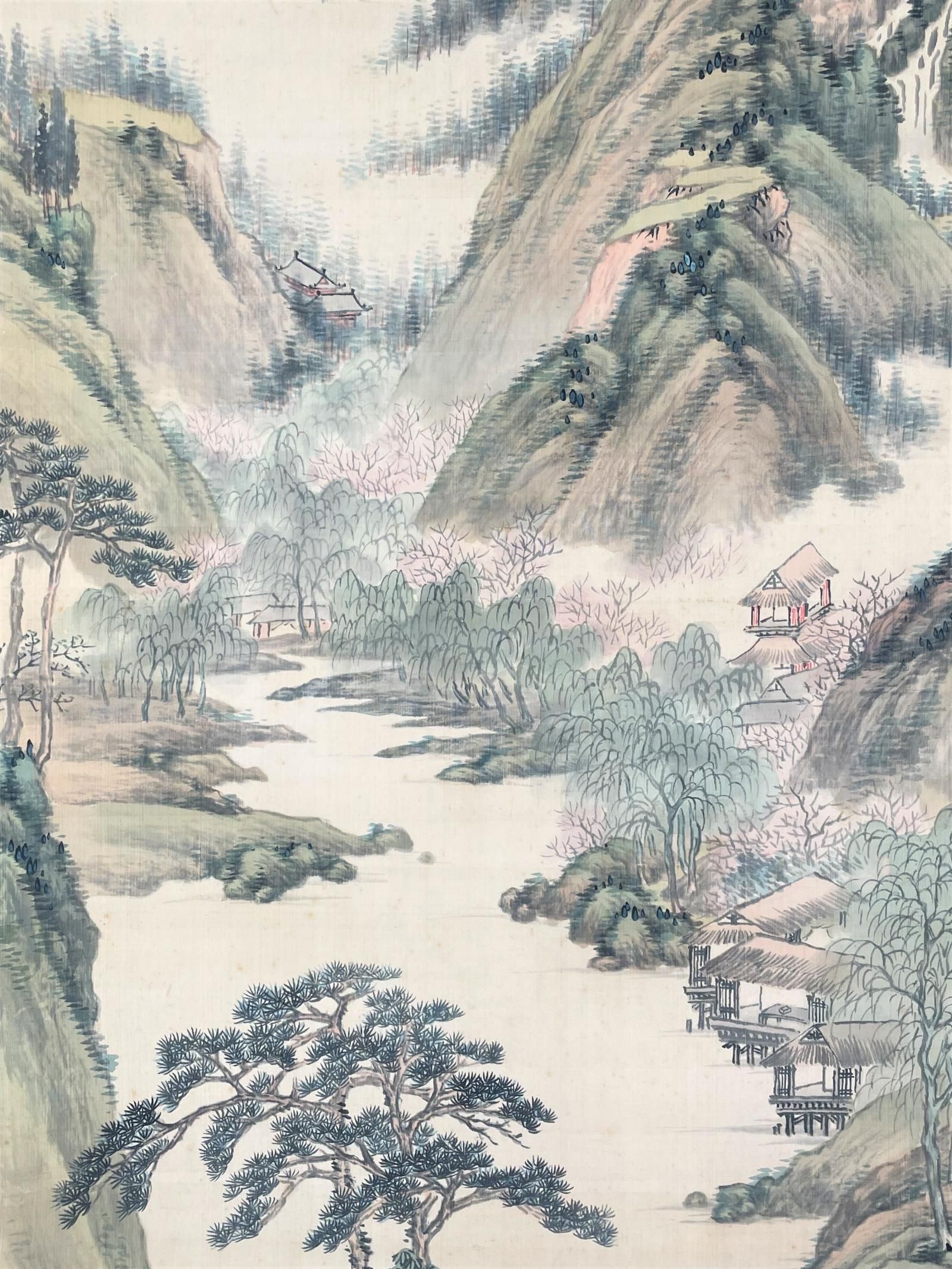 日根対山 青緑山水図 大幅 - 書画骨董専門店 徳島 山本美術