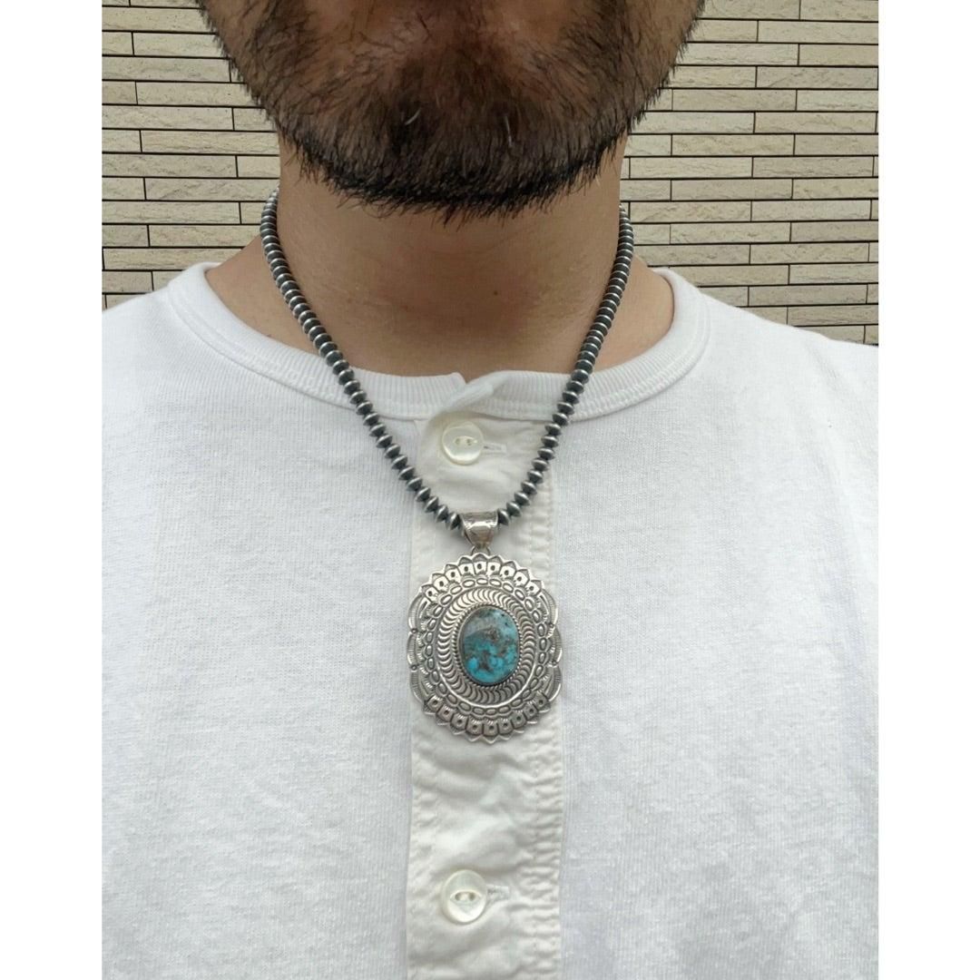 Navajo Pearl Necklace oxidized (ナバホ パール ネックレス 燻し加工