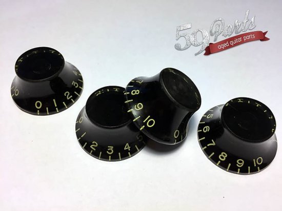 59PARTS,SET OF 4 HAND AGED GIBSON TOP HAT BELL KOBS BLACK,ノブ 