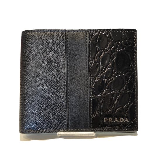 PRADA】 プラダ サフィアーノ クロコダイル 二つ折り財布【中古】【メンズ】