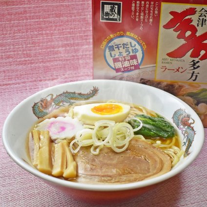 えどやフーズ 生中華めん  会津喜多方ラーメン6食[煮干醤油×3食・鶏ガラ醤油×3食](麺120ｇ×6食・煮干しスープ36ｇ×3・鶏がらスープ31.5ｇ×3) 1箱