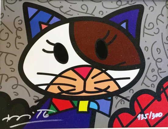 ロメロ・ブリット 『Cat (AVAILABILITY)』 限定300 本物証明書付 キャンバスにセリグラフ Romero Britto
