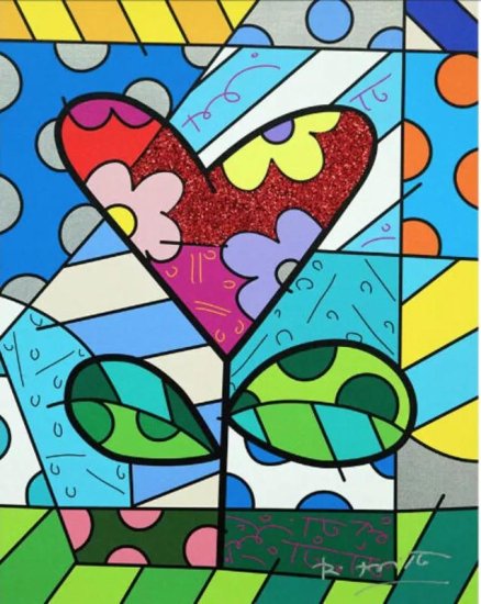 ロメロ・ブリット 『LOVE BLOSSOMS』 限定180 本物証明書付 キャンバスにジークレー Romero Britto