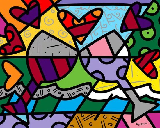 【年末大放出!】 ロメロ・ブリット 『Toast To Love Glasses』 限定700 本物証明書付 キャンバスにジークレー Romero  Britto