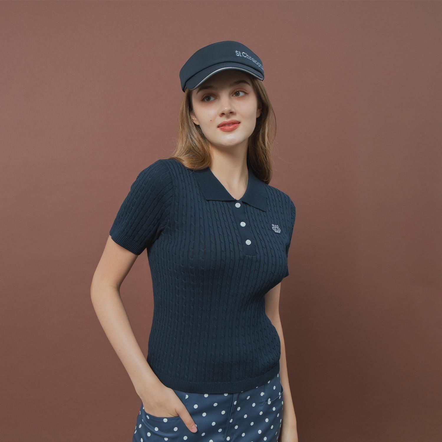 ケーブルニットポロシャツ