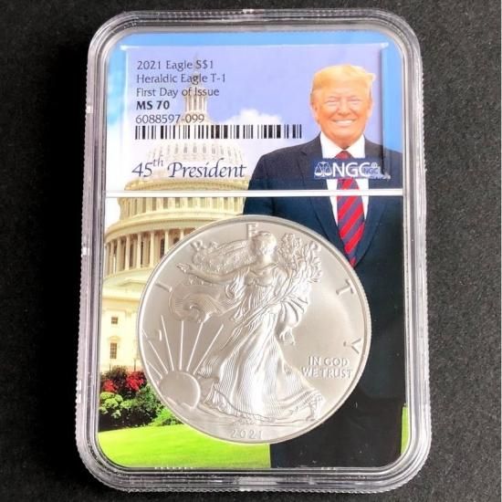 貨幣【最高鑑定★5枚組】アメリカ トランプ大統領 1ドル リバティ銀貨 コイン