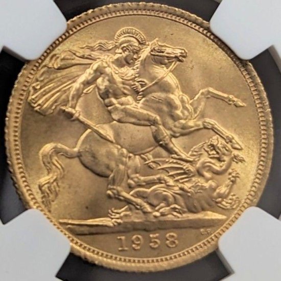 1958年 ヤング エリザベス イギリス NGC MS65 ソブリン 金貨 - 旧貨幣