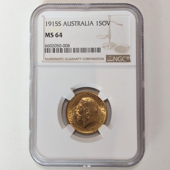 1915年 オーストラリア ジョージ5世 ソブリン 金貨 ＮGC MS 64-