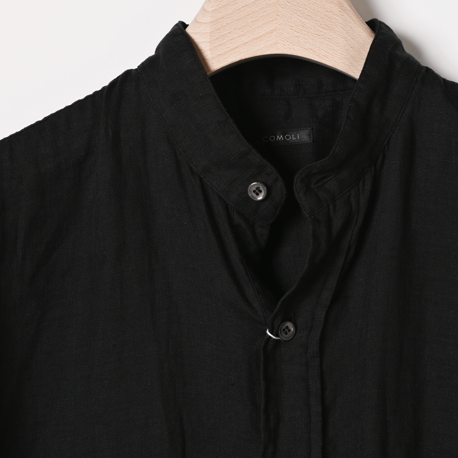 COMOLI | リネンWクロスプルオーバーシャツ（black）- BARD