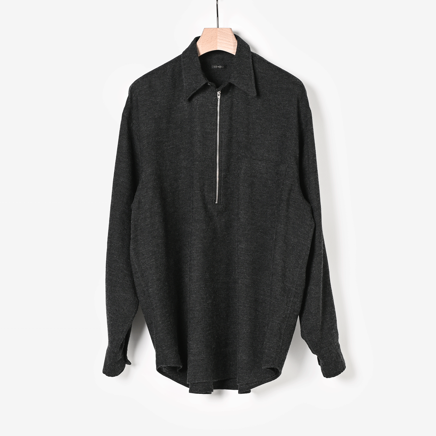COMOLI | カシミヤ和紙ハーフジップシャツ（charcoal）- BARD