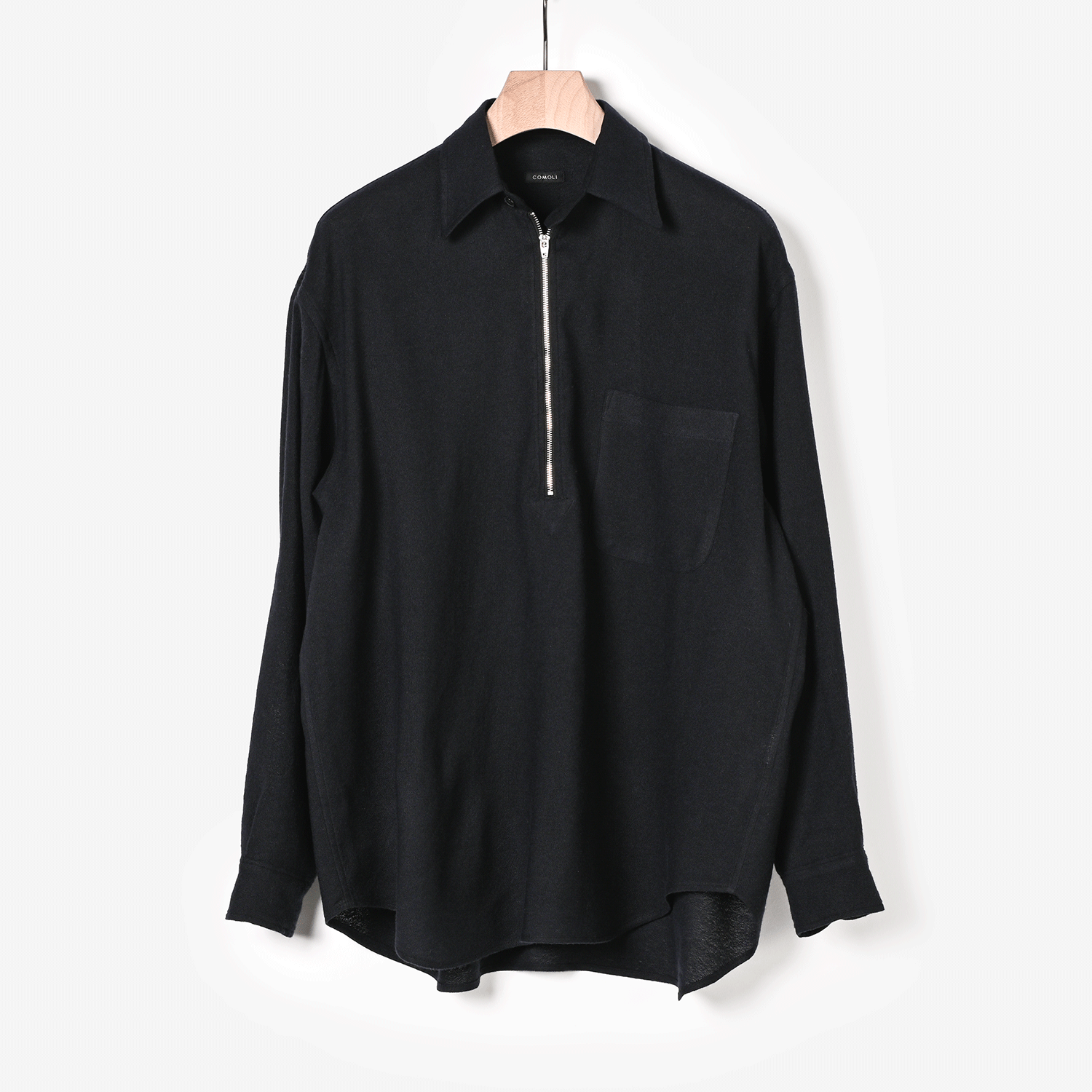 COMOLI | カシミヤ和紙ハーフジップシャツ（navy）- BARD