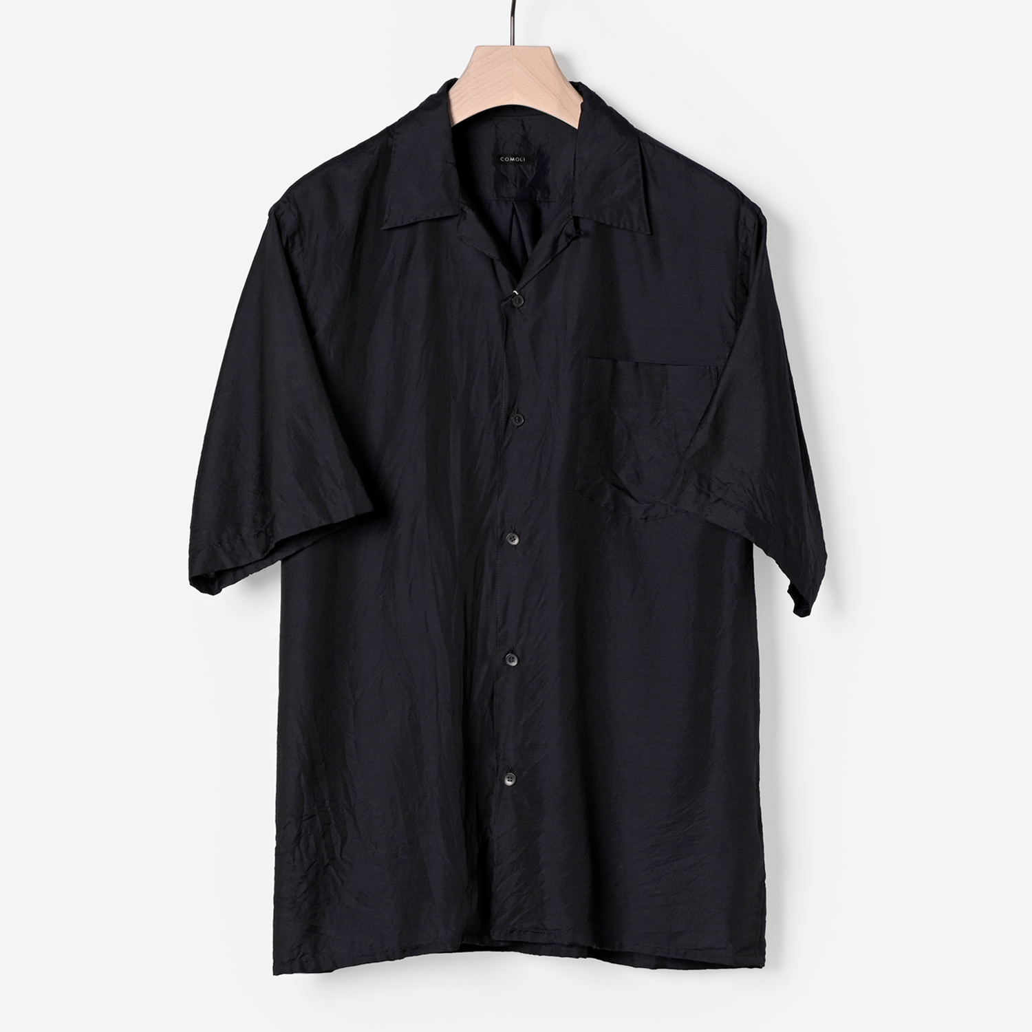 COMOLI 21SS新作 シルクオープンカラーシャツ ネイビー サイズ3 新品