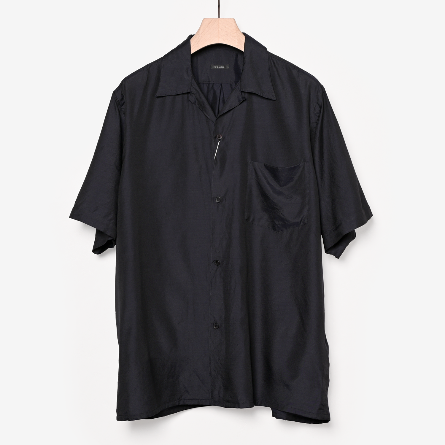 COMOLI | ウールシルク半袖オープンカラーシャツ（navy）- BARD