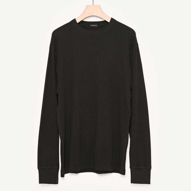コットンカシミヤワッフル長袖クルー(black)