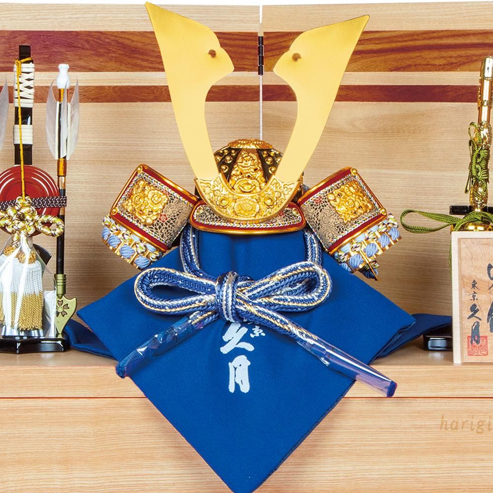 東京久月五月人形銘木シリーズ針桐家紋付き兜飾り収納セット