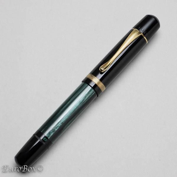 PELIKAN/ペリカン　万年筆　100N？　刻印14C/585　黒×緑マーブル約12cm