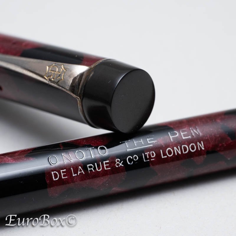 デ・ラ・ルー オノト 万年筆 6122 ブラック＆レッドマーブル DE LA RUE Onoto 6122 Red & Black Marble -  Euro Box