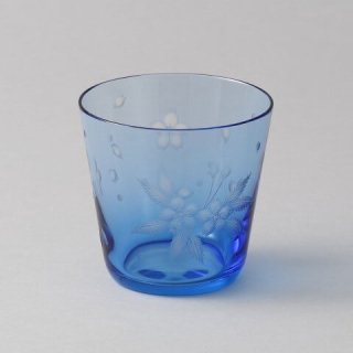 ≪伝統の江戸切子≫ クリスタル オールドグラス青 さくら 根本達也【ロックグラス】【ウイスキー】【焼酎】
