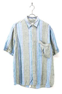 Used 90s Italy Multi Stripes All Linen Design S/S Shirt Size XL  
