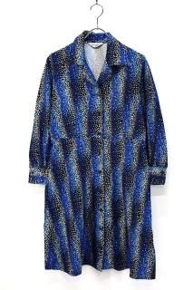 Used 70s-80s Floret Stripe pattern Middle Dress Size L  
