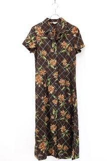 Used 80s Floret pattern Sheer Long S/S Dress Size S  