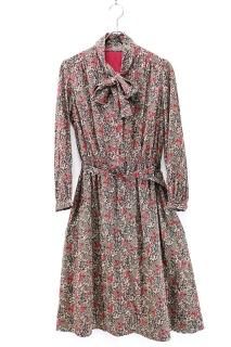 Used 70s Unknown Paisley Ribbon Neck Retro Dress Size S  