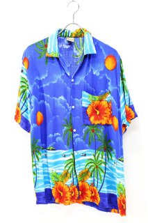 Used 00s IN GEAR Botanical Beach Rayon Aloha Shirt Size L  