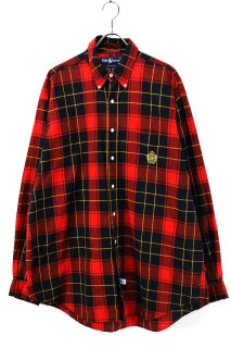 Used 90s Ralph Lauren RedBlack Check Cotton BD Shirt Size XL 