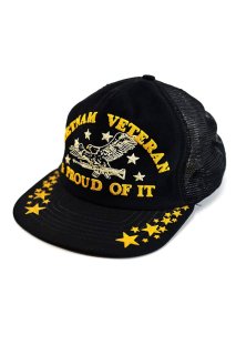 Used 80s USA Unknown VIETNAM Black Mesh Cap Size Free 