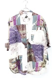Used 80s GOOUCH All Over Art Graphic Linen Mix S/S Shirt Size L 