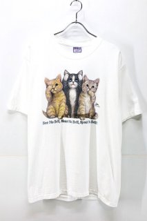 Used 90s USA All Sport Cat Animal Art Graphic T-Shirt Size L 