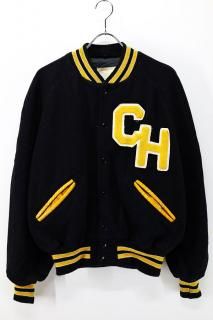 Used 80s USA Delong CH BlackYellow 2Tone Wool Award Jacket Size 44 